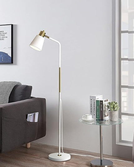 Floor Lamp, Industrial Floor Lamps for Living Rooms Rustic Farmhouse Reading Standing Floor Lamp Adjustable Metal Heads Indoor Task Lighting for Living Room Bedroom Office Home Décor (White) - LeafyLoom