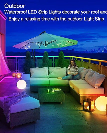 150ft Outdoor LED Strip Lights Waterproof,IP68 Outside Led Light Strips Waterproof with App and Remote,Music Sync RGB Exterior Led Rope Lights with Self Adhesive Back for Deck,Balcony,Pool LETIANPAI