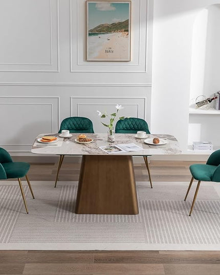 Velvet Dining Chairs Sets of 2, Modern Upholstered Accent Side Chairs with Arm Gold Metal Legs for Kitchen Living Bed Room, Green - LeafyLoom