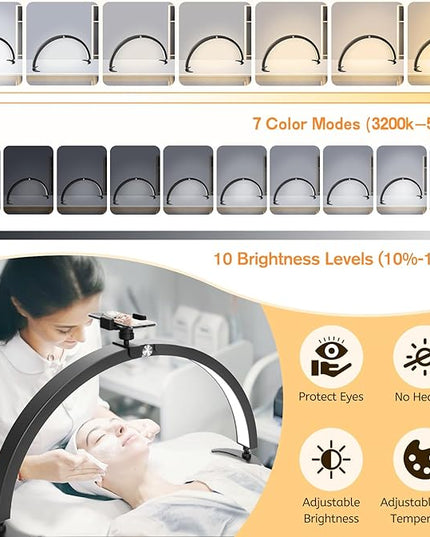 LIONVISON Half Moon Light for Nail Desk, Foldable Nail Light for Desk Half Moon LED Nail Table Lamp 7 Color Modes & 10 Brightness for Beauty/Nail Art/Crafts - LeafyLoom