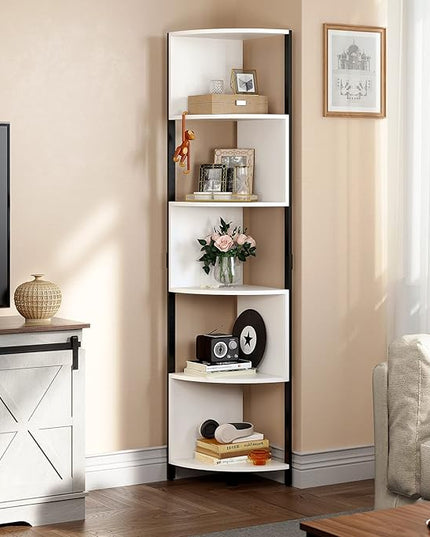 YITAHOME 6-Tier Corner Shelf, 68.8" Tall Modern Free Standing Zigzag Corner Bookshelf, 6 Shelf Display Corner Bookcase Open Small Book Shelves for Living Room, Home Office, Small Space, White - LeafyLoom