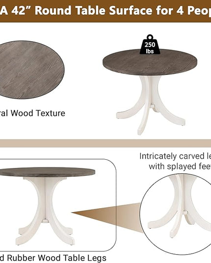 Mid-Century Style Round 4 Upholstered Chairs, Long-Lasting Solid Wood, Easy Clean & Assembly, Room, Kitchen, Small Place, 5 Piece Dining Table Set, Brown 30 - LeafyLoom