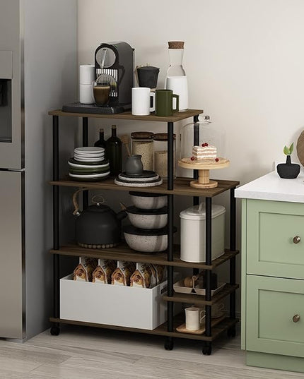 Furinno Turn-N-Tube Kitchen Shelf Cart, Columbia Walnut/Black - LeafyLoom
