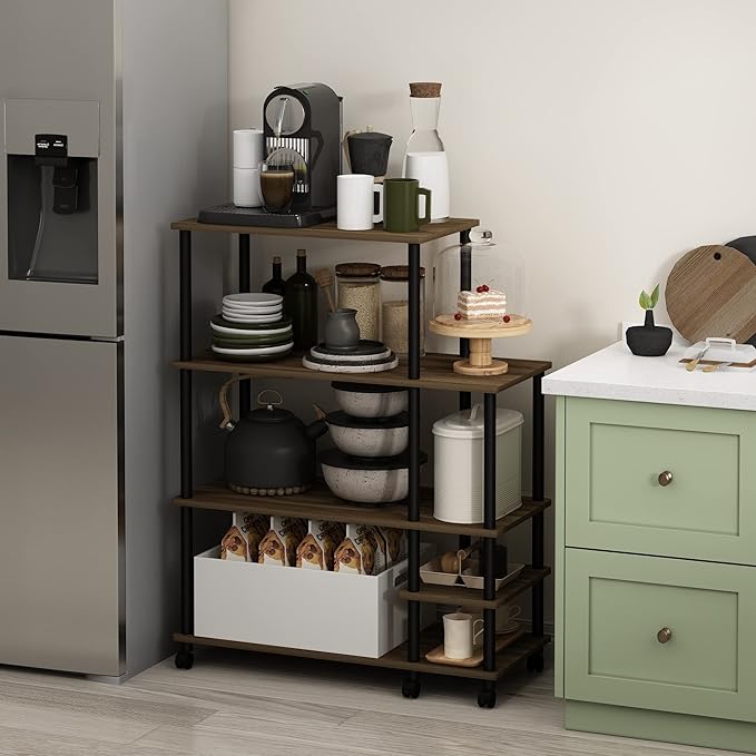 Furinno Turn-N-Tube Kitchen Shelf Cart, Columbia Walnut/Black - LeafyLoom