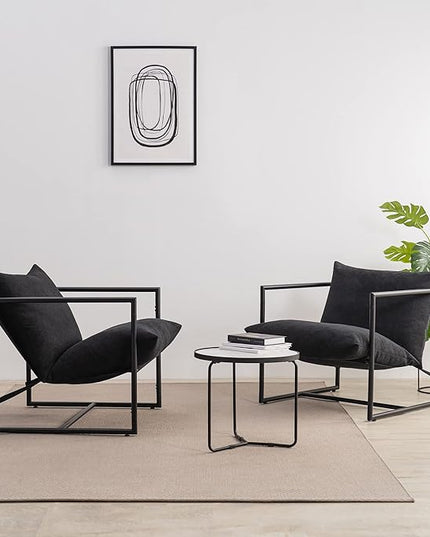 ZINUS Aidan Sling Accent Chair / Metal Framed Armchair with Shredded Foam Cushioning, Black - LeafyLoom