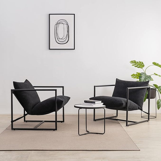ZINUS Aidan Sling Accent Chair / Metal Framed Armchair with Shredded Foam Cushioning, Black - LeafyLoom