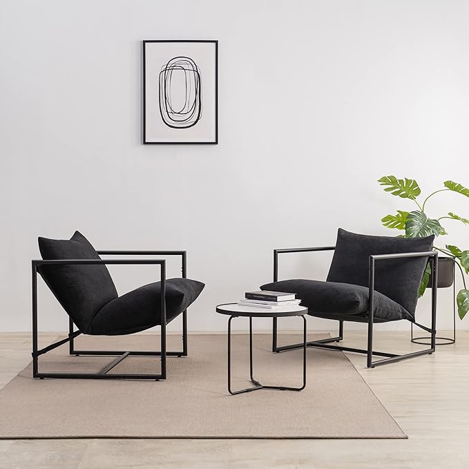 ZINUS Aidan Sling Accent Chair / Metal Framed Armchair with Shredded Foam Cushioning, Black - LeafyLoom