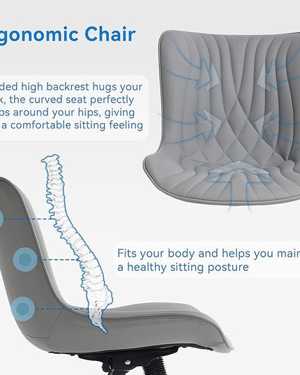 YOUNIKE Office Chair, Armless Desk Chair with Wheels, Home Office Computer Task Chairs, Modern Faux Leather Upholstered Vanity Chair, Adjustable Swivel Rolling Office Chair, Grey - LeafyLoom