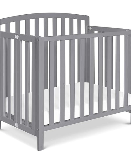 DaVinci Dylan Folding Portable 3-in-1 Convertible Mini Crib and Twin Bed in Grey, Greenguard Gold Certified - LeafyLoom