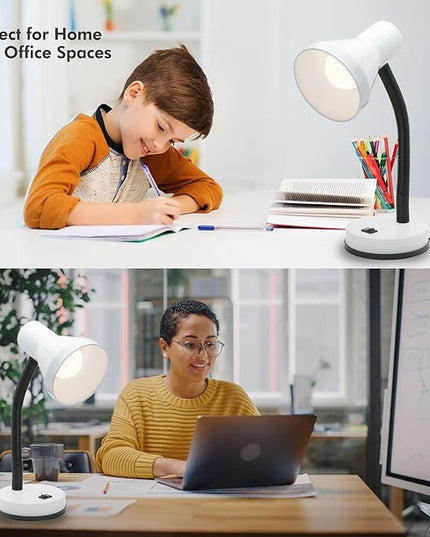 Xtricity Metal Desk Lamp with Adjustable Gooseneck Arm, 6W A19 LED Bulb Included, 120 Volt, Convenient On/Off Switch, 14" Inch Tall (36cm), White Finish - LeafyLoom