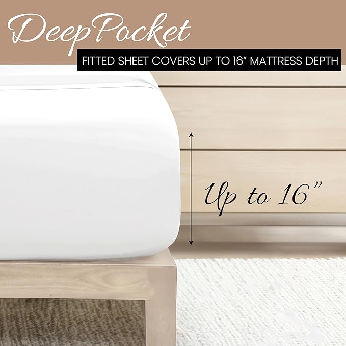 Linen Market Bed Sheets for California King Size Bed (White) - Sleep Better Than Ever With These Soft and Cooling California King Sheets - Deep Pocket Fits 16" Thick Beds - 4 Piece Cal King Sheet Set - LeafyLoom