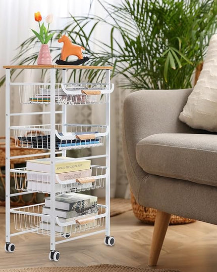 HEOMU 5 Tier Rolling Kitchen Storage Cart, Metal Microwave Stand Kitchen Island Cart on Wheels with Storage for Kitchen, Bathroom, Living Room, Bar, Office, White - LeafyLoom