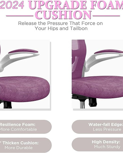 Mimoglad Office Chair, High Back Ergonomic Desk Chair with Adjustable Lumbar Support and Headrest, Swivel Task Chair with flip-up Armrests for Guitar Playing, 5 Years Warranty - LeafyLoom
