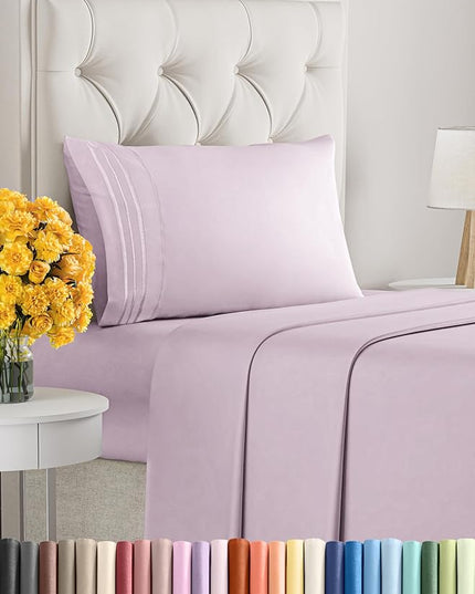 Twin XL Size 3 Piece Sheet Set - Comfy Breathable & Cooling Sheets - Hotel Luxury Bed Sheets for Women & Men - Deep Pockets, Easy-Fit, Soft & Wrinkle Free Sheets - Light Lavender Oeko-Tex Bed Sheets - LeafyLoom