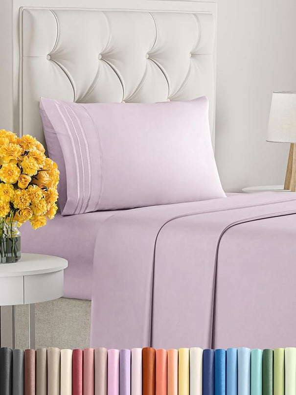 Twin XL Size 3 Piece Sheet Set - Comfy Breathable & Cooling Sheets - Hotel Luxury Bed Sheets for Women & Men - Deep Pockets, Easy-Fit, Soft & Wrinkle Free Sheets - Light Lavender Oeko-Tex Bed Sheets - LeafyLoom