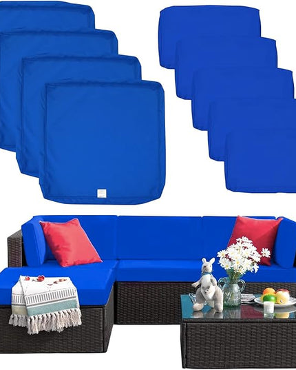 ClawsCover 9Pack Outdoor Seat and Back Cushions Replacement Covers Fit for 5 Pieces 4-Seater Wicker Rattan Patio Conversation Set Sectional Couch Furniture,Royal Blue-Include Cover Only(Small) - LeafyLoom