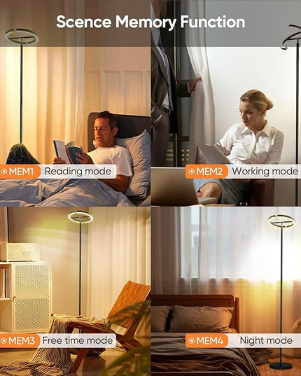 Floor Lamps for Living Room,SIBRILLE Modern Stepless Dimmable Standing Lamp 3000-6000K,20W LED Rotatable Reading Light,Touch&Remote Control Uplighter Floor Lamp for Living Room Bedroom Office - LeafyLoom