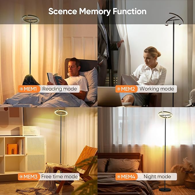 Floor Lamps for Living Room,SIBRILLE Modern Stepless Dimmable Standing Lamp 3000-6000K,20W LED Rotatable Reading Light,Touch&Remote Control Uplighter Floor Lamp for Living Room Bedroom Office - LeafyLoom