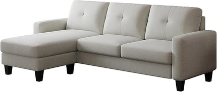 L Shaped Convertible Sectional Sofa, 3 Seater Linen Fabric Corner Couch with Reversible Chaise Movable Ottoman, Button Tufted Sofa&Couches for Small Apartments, Living Rooms and Offices - LeafyLoom