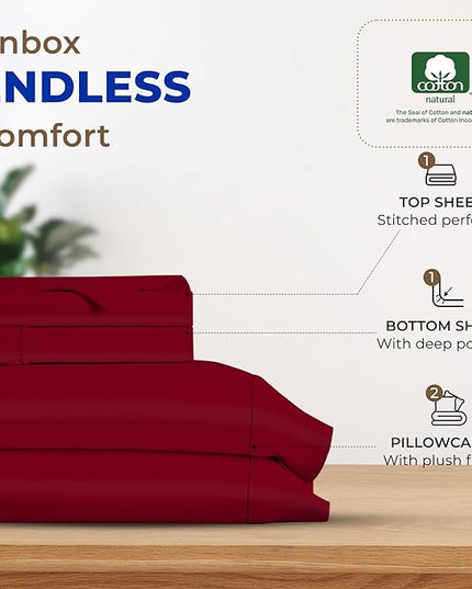 THREAD SPREAD 600 Thread Count Sheets Queen - 100% Egyptian Cotton Sheets Queen Size, 4 PC Luxury Sheets Queen Size, Soft, Cooling, Extra Long Staple 16" Deep Pocket Queen Bed Sheet Set - Burgundy - LeafyLoom