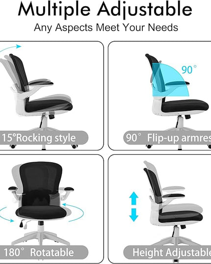 Ergonomic Home Office Desk Chairs Comfy Computer Gaming Chairs Mesh Arm Swivel Chairs of Adults for Home Office Bedroom(White) - LeafyLoom