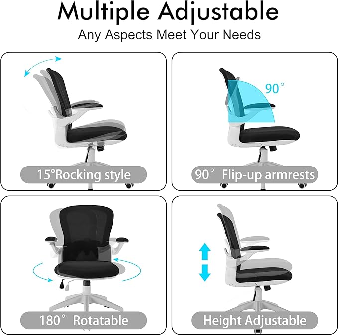 Ergonomic Home Office Desk Chairs Comfy Computer Gaming Chairs Mesh Arm Swivel Chairs of Adults for Home Office Bedroom(White) - LeafyLoom