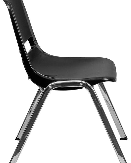 Flash Furniture HERCULES Series 661 lb. Capacity Black Ergonomic Shell Stack Chair with Chrome Frame and 16'' Seat Height - LeafyLoom