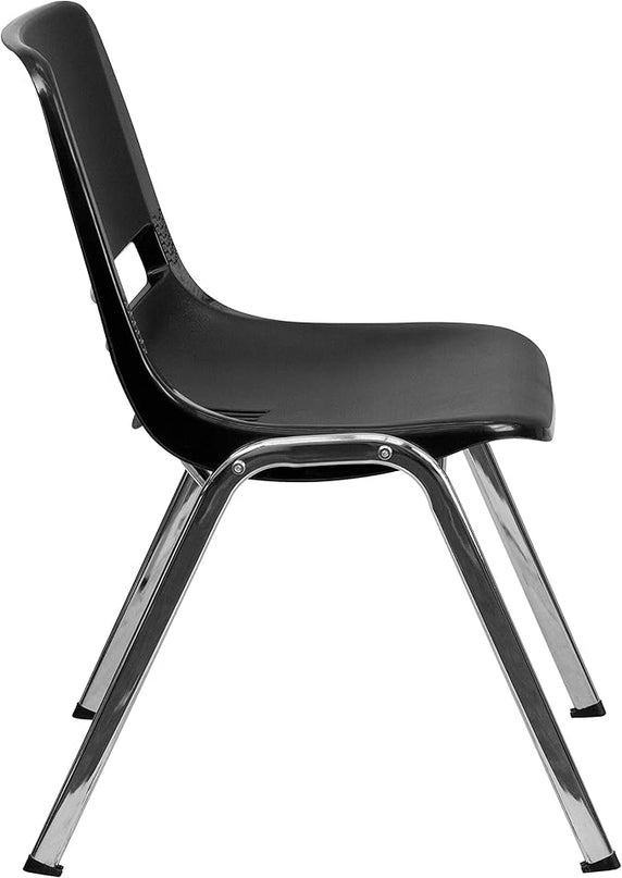 Flash Furniture HERCULES Series 661 lb. Capacity Black Ergonomic Shell Stack Chair with Chrome Frame and 16'' Seat Height - LeafyLoom