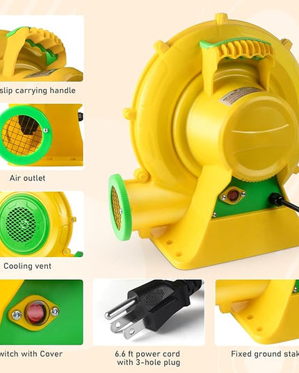 370W 0.5HP Air Blower: Bounce House Blower - Commercial Electric Blower for Inflatables - Work for Bouncy Castle Jump Slides Water slides Inflatable Arch - LeafyLoom