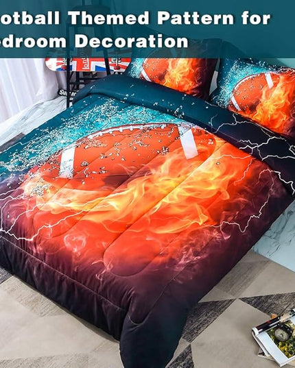 Andency Football Comforter Set Twin(66x90 Inch), 2 Pieces(1 Football Comforter, 1 Pillowcase) Sport Microfiber Comforter Set Bedding Set for Kids Boys Teens - LeafyLoom