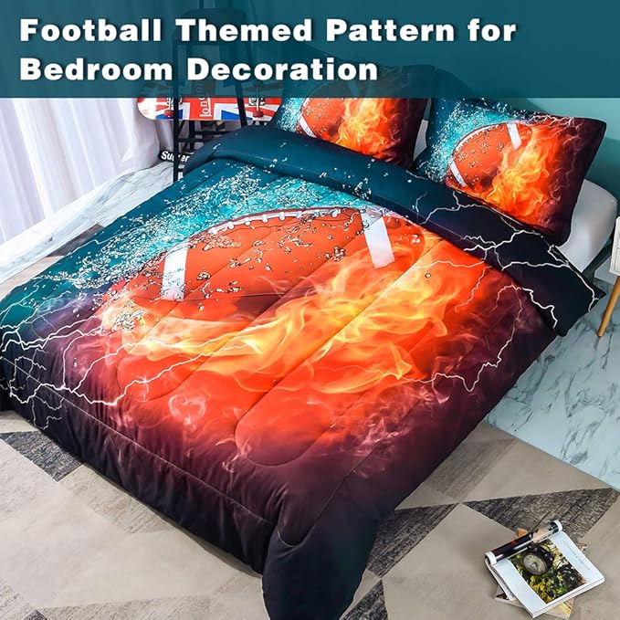 Andency Football Comforter Set Twin(66x90 Inch), 2 Pieces(1 Football Comforter, 1 Pillowcase) Sport Microfiber Comforter Set Bedding Set for Kids Boys Teens - LeafyLoom