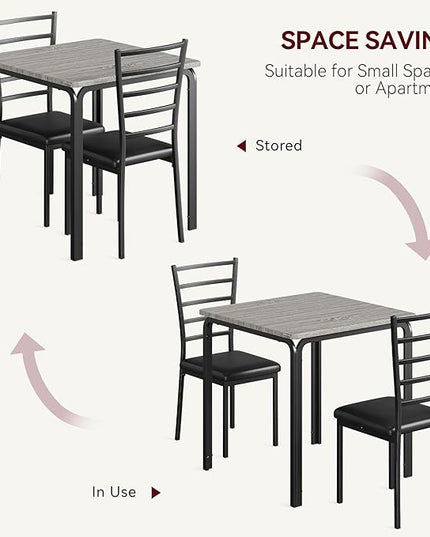 IDEALHOUSE Dining Table for 2, Small Table and Chairs Set of 2, Dinette Set for 2, Square Dinner Table Set, 3 Piece Kitchen & Dining Room Sets for Small Space (Grey, Dining Table with 2Chairs) - LeafyLoom