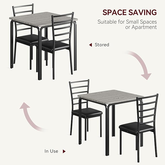 IDEALHOUSE Dining Table for 2, Small Table and Chairs Set of 2, Dinette Set for 2, Square Dinner Table Set, 3 Piece Kitchen & Dining Room Sets for Small Space (Grey, Dining Table with 2Chairs) - LeafyLoom