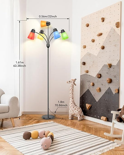 FOLKSMATE LED Floor Lamp, Medusa Multi Head Modern Tall Standing Lamps, Rustic Adjustable Gooseneck Reading Standing Light for Living Room, Bedroom, Kids Room, Rustic Black - LeafyLoom