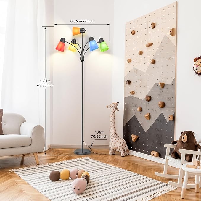 FOLKSMATE LED Floor Lamp, Medusa Multi Head Modern Tall Standing Lamps, Rustic Adjustable Gooseneck Reading Standing Light for Living Room, Bedroom, Kids Room, Rustic Black - LeafyLoom