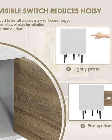 YESHOMY Modern TV Stand for 65" Television, Entertainment Center with Two Storage Cabinets, Retro Style Media Console for Living Room, Bedroom, Office, 58 Inch, White and Coffee - LeafyLoom