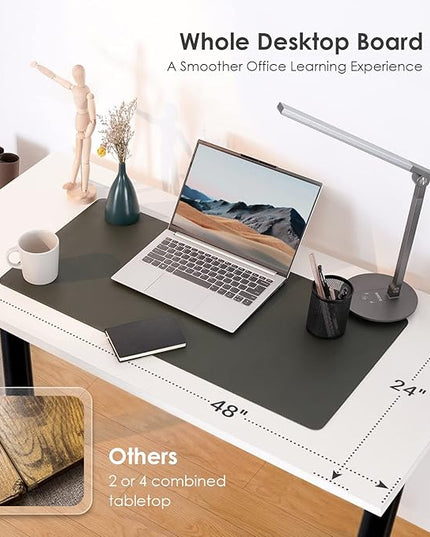 Sunon Home Office 47" Computer Desk Wood Writing Table with Cable Managemant, Black Metal Frame, White - LeafyLoom