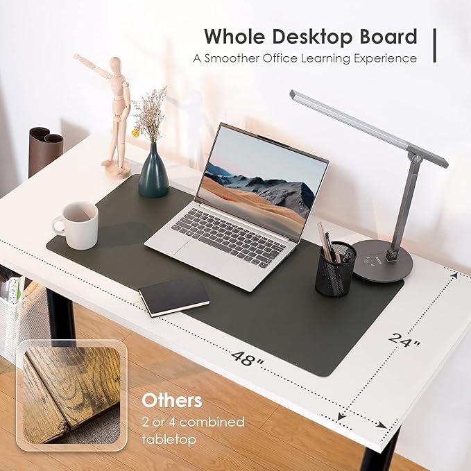 Sunon Home Office 47" Computer Desk Wood Writing Table with Cable Managemant, Black Metal Frame, White - LeafyLoom