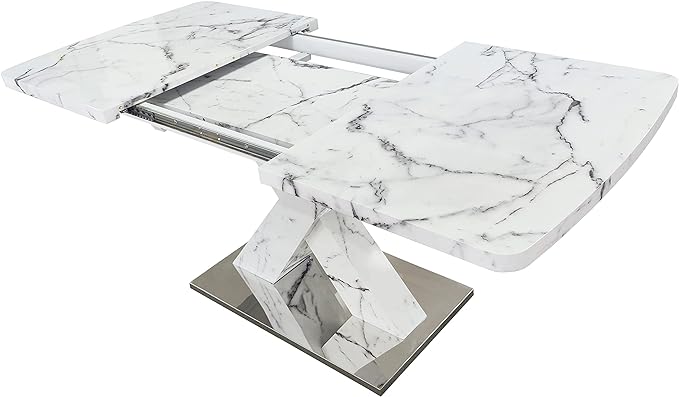 NicBex Dining Table Contemporary Kitchen Table Farmhouse Rustic Square Dining Table, Stretchable, White Marble Table Top+MDF X-Shape Table Leg with Metal Base, Easy Assembly, White - LeafyLoom