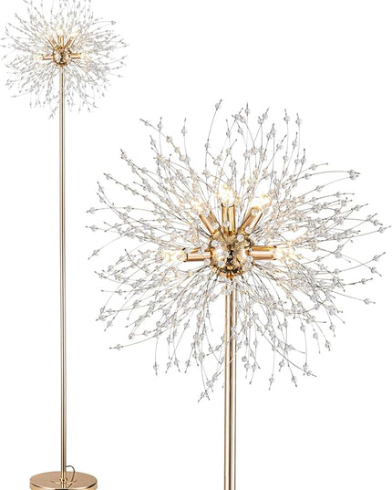Modern Crystal Floor Lamp (6-Light, 70-Inch, Gold), Standing Lamp with Footswitch, LED Floor Lamp for Living Room, Girls Room, Bedroom, Dresser, Office (Bulbs NOT Included) - LeafyLoom