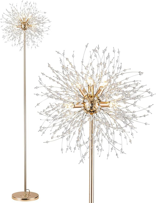 Modern Crystal Floor Lamp (6-Light, 70-Inch, Gold), Standing Lamp with Footswitch, LED Floor Lamp for Living Room, Girls Room, Bedroom, Dresser, Office (Bulbs NOT Included) - LeafyLoom