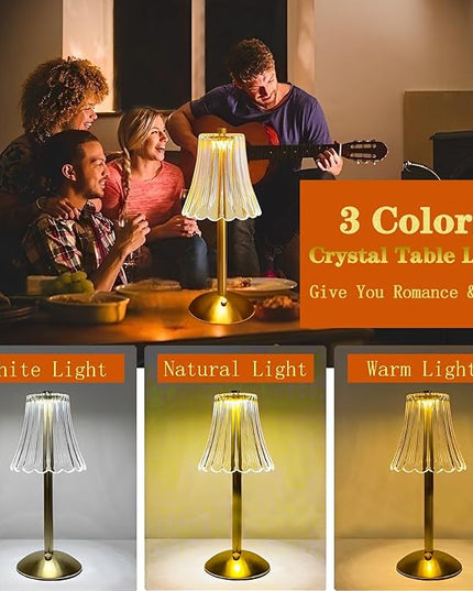 Table Lamps for Nightstand,3 Colors Crystal Table Lamp,LED Night Light,Cordless Lamp Vintage Lamp,Rechargeable Touch Control Small Desk Lamp,Bedside Lamps for Living Bedroom Bathroom Room Bar Lamp - LeafyLoom