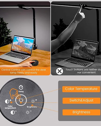 LED Desk Lamp for Home Office, Wireless Remote Control Light, Computer Desk Light, Bright Desktop Lamp, Dimmable Desk Lighting for Work, Draft, Study, Eye-Caring Desk Light (NO BATTERY) - LeafyLoom
