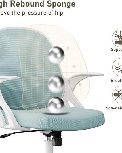 Home Office Chair Work Desk Chair Comfort Ergonomic Swivel Computer Chair, Breathable Mesh Desk Chair, Lumbar Support Task Chair with Wheels and Flip-up Arms and Adjustable Height - LeafyLoom