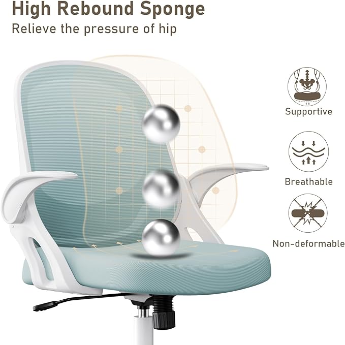 Home Office Chair Work Desk Chair Comfort Ergonomic Swivel Computer Chair, Breathable Mesh Desk Chair, Lumbar Support Task Chair with Wheels and Flip-up Arms and Adjustable Height - LeafyLoom