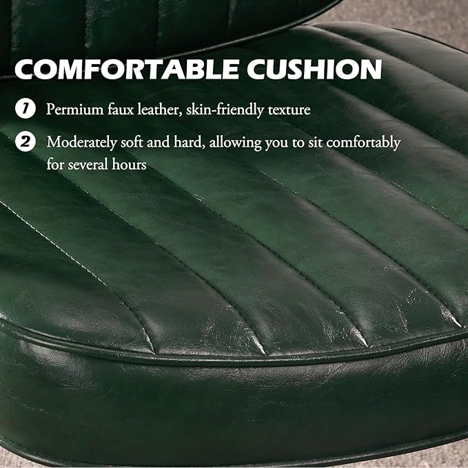 Arts Wish Mid Century Office Chair, Green Leather Desk Chair with Wheels and Arms, Adjustable Seat Height and Backrest, Suitable for Home or Office Use - LeafyLoom