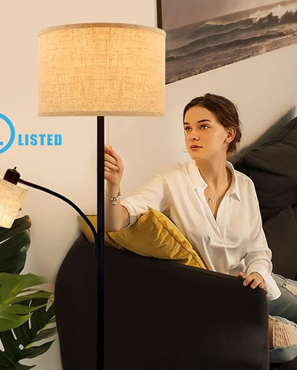 DLLT Living Room Standing Floor Lamps for Reading, Modern Tall Pole Lamp for Contemporary Home with Adjustable Side Light, Mid-Century Industrial Lighting with Drum Shade for Bedroom, Office, Metal - LeafyLoom