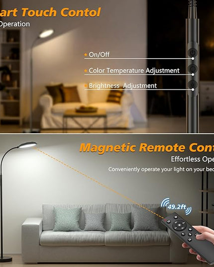 LED Floor Lamp, 18W Bright Floor Lamps for Living Room, Stepless Adjustable Colors & Brightness Standing Lamp with Timer, Remote & Touch Control, Eye Caring Reading Lights for Bedroom,Office - LeafyLoom