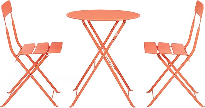Crosley Furniture CF7390-CO Karlee Retro Metal Indoor/Outdoor 3-Piece Bistro Set with Table and 2 Chairs, Coral - LeafyLoom