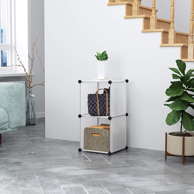 C&AHOME Cube Storage, 2-Cube Organizer Unit, Plastic Closet Storage Shelf, DIY Bookshelf, Modular Bookcase, Cabinet Ideal for Bedroom, Living Room, Office, 12.4" L x 12.4" W x 24.8" H White SBTM3002A - LeafyLoom